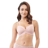floral lace paneled drop-v bra